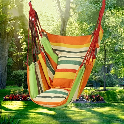 3-Piece Outdoor Canvas Hammock Set with 2 Pillows Single Hammock No Bracket Needed Space Saving Easy Install for Garden Balcony Patio 2 Colors