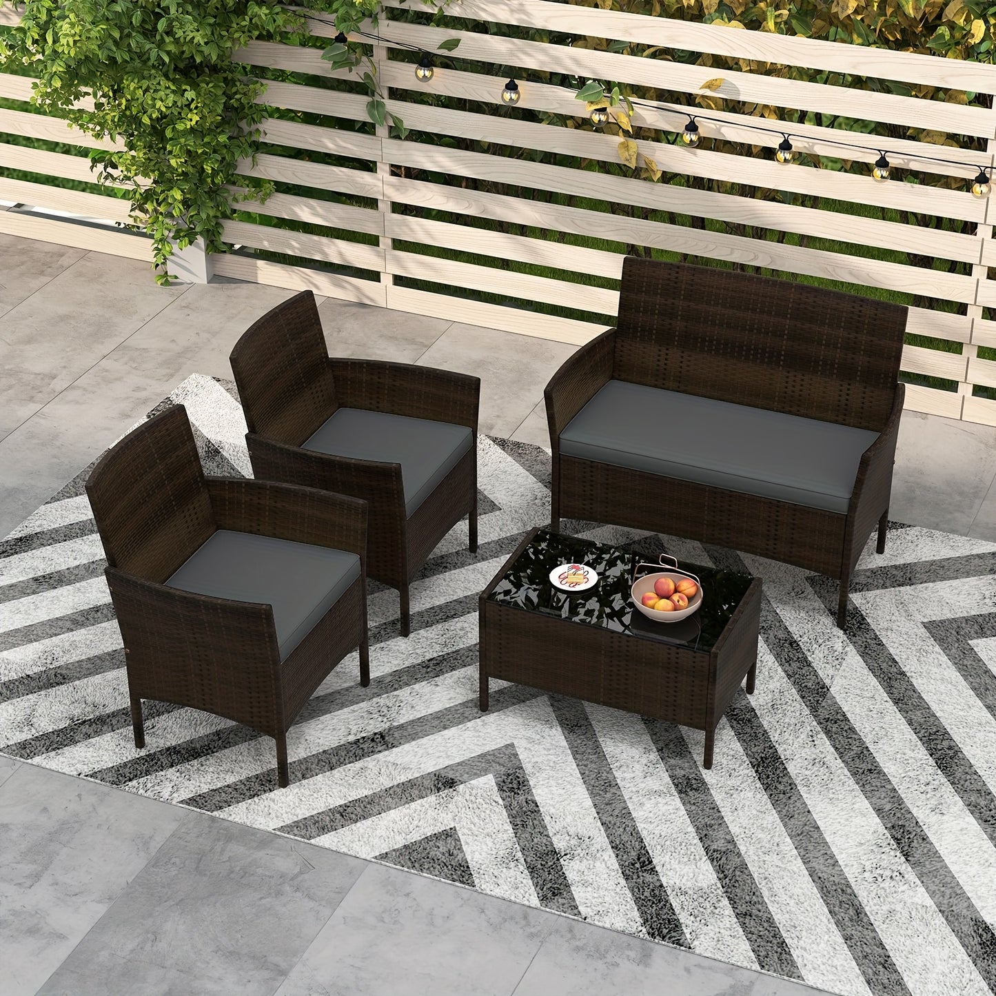 [Patio Furniture Set] 4pcs/8pcs Patio Furniture Set W/Washable Cushions And Tempered Glass Coffee Table
