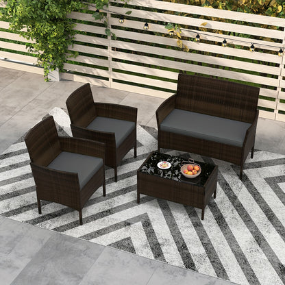 [Patio Furniture Set] 4pcs/8pcs Patio Furniture Set W/Washable Cushions And Tempered Glass Coffee Table