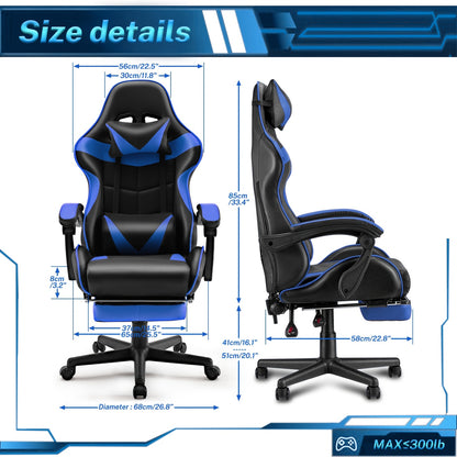 Beczeeb Swivel Gaming Chair with Footrest High Back Office Chair with Headrest&Massage Lumbar Support Swivel Ergonomic Gaming Chair for Adults