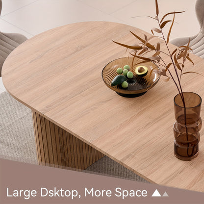 70.8" Oval Dining Table for 4 6 Person, Mid-century Modern Farmhouse Kitchen Table, Wood-grain Patterned Rustic Dinner Table for Breakfast Dining Reception Room(Only Table)