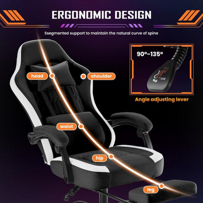 Ergonomic Computer Gaming Chair with Footrest, Lumbar Support & Headrest – Height Adjustable Office Chair with Armrests & Rollers, Black, Light Green, Blue