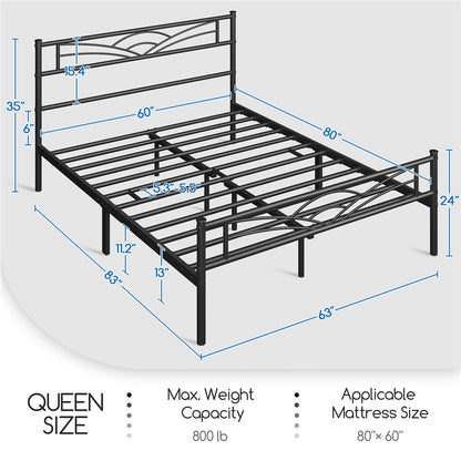Costoffs Metal Platform Bed Frame with Cloud-inspired Design Headboard and Metal Bed Slats, Ample Under-bed Storage, Halloween Gift, Christmas Gift