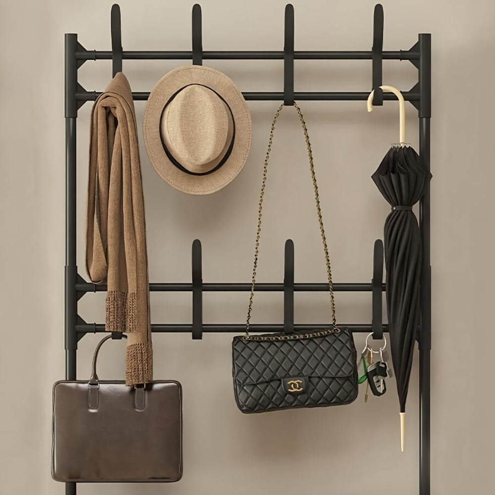 Entryway Shoe Rack with Coat Hooks Multifunctional 3 4 5 Tier Shoe Hat Organizer - Choose 5-Tier + 8 Hooks, 3-Tier Hat Rack, or 4-Tier + 10 Shoe Bags | Freestanding Black Rack for Home Dorm Hallway