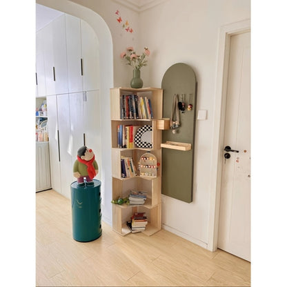 Solid Wood Corner Bookshelf 3 4 5 Tier No Paint No Formaldehyde Space-Saving Rustic Corner Bookcase for Bedroom Living Room Study Balcony, Easy Assembly