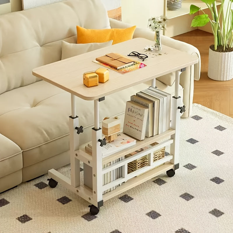 Adjustable Height Mobile Desk - Laptop Table for Students/Home Office, Small Space Standing Desk with Storage, Wheeled for Bedroom Use