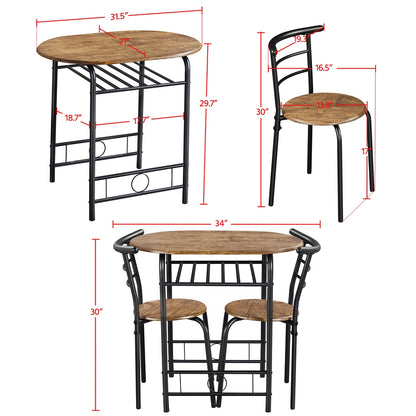 Costoffs 3-Piece Modern Round Dining Table Set for 2 - Breakfast Table Space-Saving Compact Table & 2 Chairs with Steel Legs & Storage Rack for Restaurant/Home/Kitchen