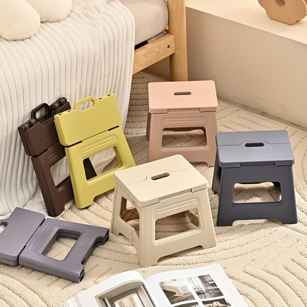Folding Step Stool Non-Slip Portable Footstool | Adjustable Height, Durable Plastic, Lightweight Shoe Bench for Kitchen, Bathroom, Bedroom, Home Use | Easy to Store, Modern Style