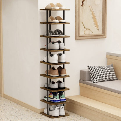 9-Tier Vertical Shoe Rack Tower Narrow Freestanding Shoe Organizer for Closet, Entryway & Bedroom – Slim MDF Shoe Shelf for Space-Saving Home Storage