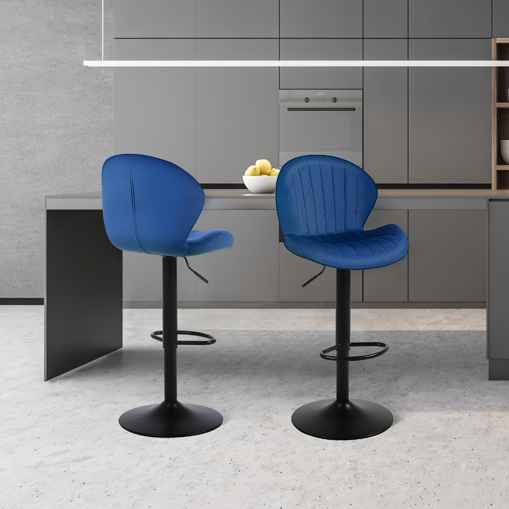 Velvet Bar Stools Set of 2 or 3 with Back & Footrest, Height Adjustable Swivel Counter Stools Shell Shape Kitchen Island Chairs 300 LBS, Green Blue Black Gray
