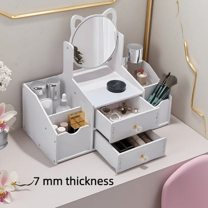 White Dressing Table with Rotating Makeup Mirror, Drawers & Shelves for Cosmetic Storage, Elegant Vanity Table for Bedroom Bathroom Living Room, Holiday Gift Idea