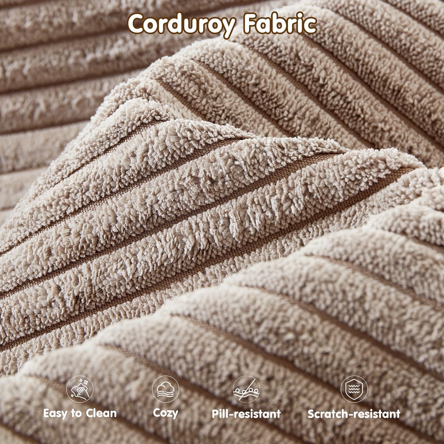 Corduroy Ottoman, Christmas Gifts Decorations Plush Chair Bean Bag Couch, Upholstered Cloud Ottoman for Boneless Couch In A Box, Modular Sectional Couches for Game & Recreation Room Furniture, Compressed Memory Foam, No Assembly Required