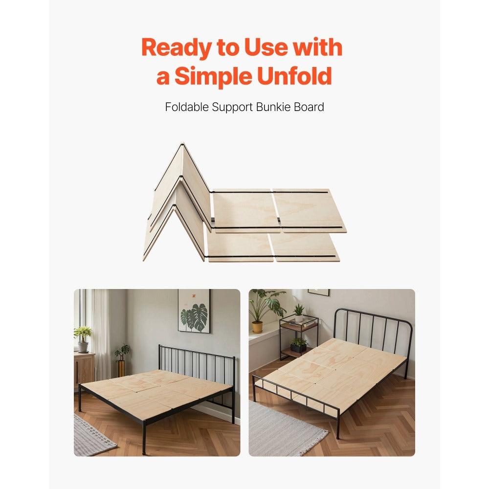 VEVOR Full Size Bunkie Board, 0.4 in Foldable Bed Board Slats with Connection, Wooden Mattress Support for Full/Twin Size Bed, Support Under Mattress Boards, Ready to Use, 8 Piece, Burlywood