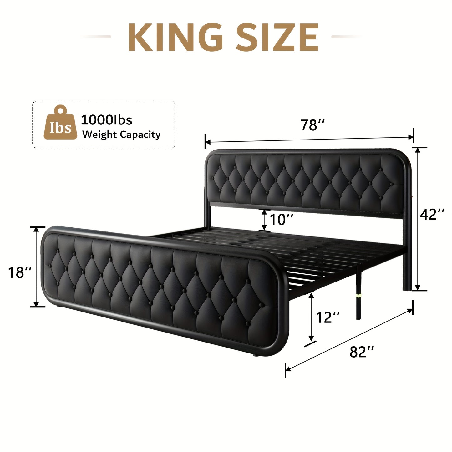 Valnase Metal Bed Frame, Platform Bed Frame with Faux Leather Headboard, Heavy-Duty Thicker Metal Steel Slats Support, 12'' Under-Bed Space, Easy Assembly