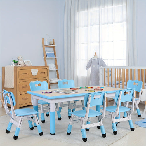 Adjustable Tables And 6 Chair Suits, Game Activity Table Sets With Graffiti Desktop, Preschool Table For Reading, Drawing, Eating, For Boys And Girls Halloween Christmas Gifts