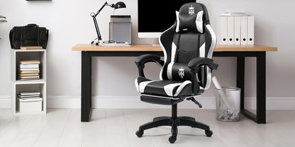 Gaming Chair with Footrest and Lumbar Support – Ergonomic Computer Chair with Swivel Seat, Adjustable Height, Headrest & Reclining Backrest for Home Office