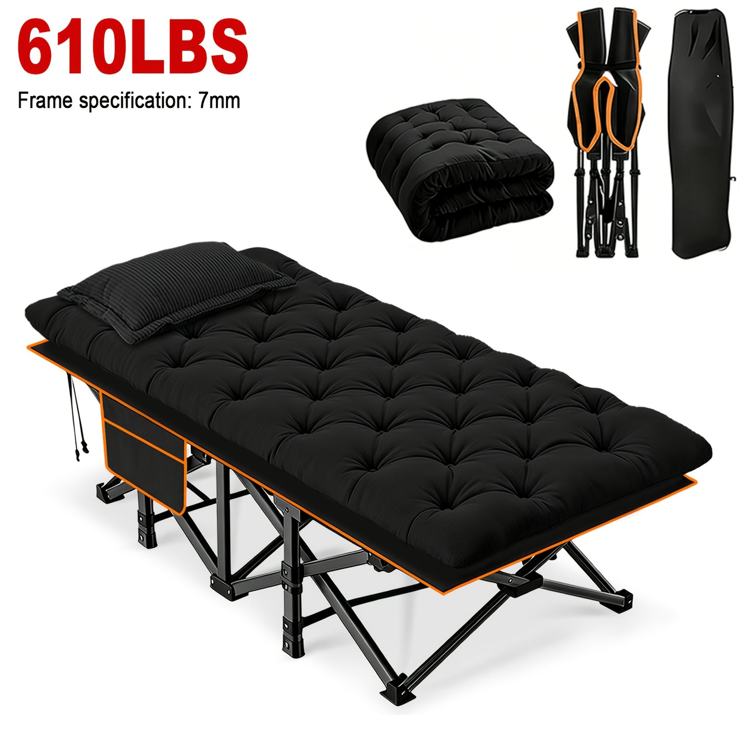 59inBed Frame Sold Separately Adult Camping Bed 28 Inch Wide Heavy-duty Folding Bed, Portable Folding Bed With Cushion, Pillow, And Handbag - No Assembly Required, Napping Bed, Guest Bed, Sofa Bed. Suitable For Camping, Beaches, RVs 510/610/710 Lbs
