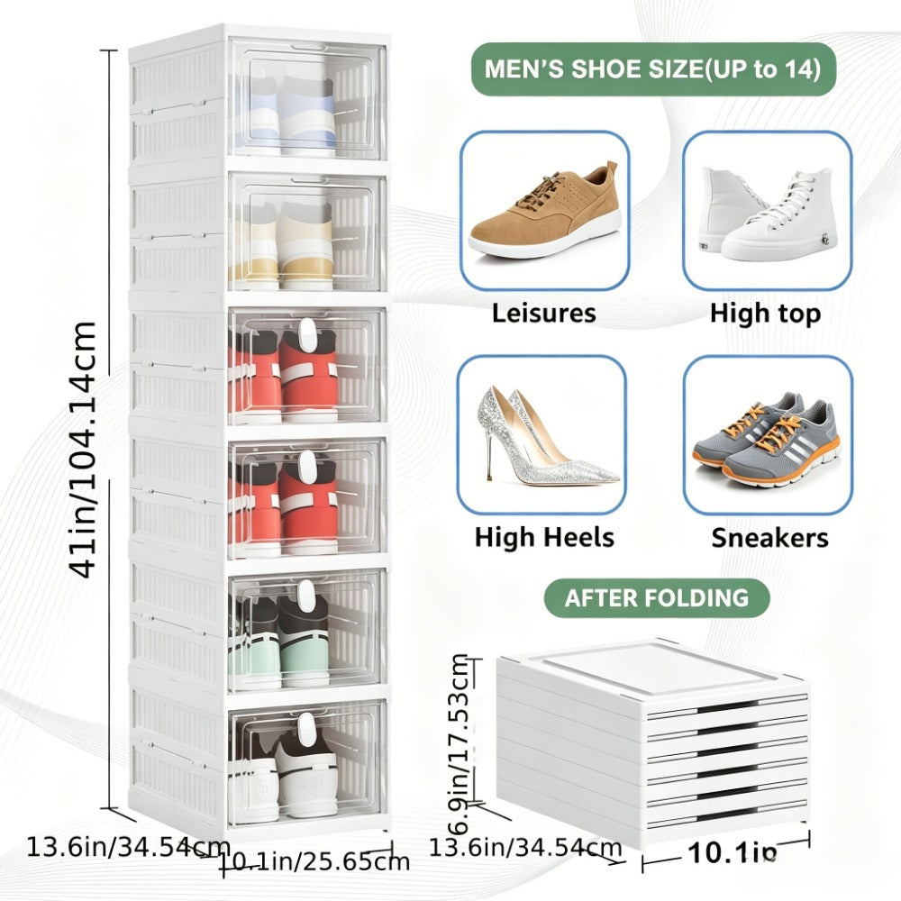 Foldable Shoe Storage Organizer 3, 5 or 6-Tier | Large Capacity Space-Saving Shoe Cabinet for Entryway, Corridor, Bedroom & Living Room | Stackable Multi-Functional Shoe Rack