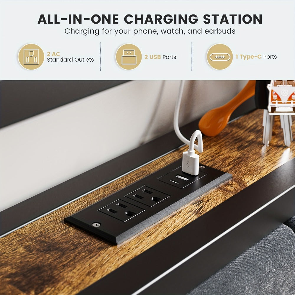 Metal Platform Bed Frame with LED Headboard & Type-C Charging Station – 2-Tier Storage, No Box Spring Needed, Twin Full Queen King