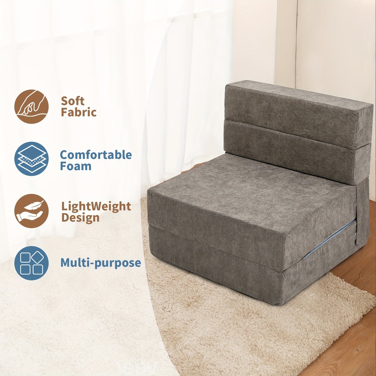 LILYPELLE Tri-Fold Sponge Mattress, Portable Folding Mattress, Convertible Chair Floor Sofa and Sleeping Mattress, Suitable for Floor, Camping, 63"×25.6"×6