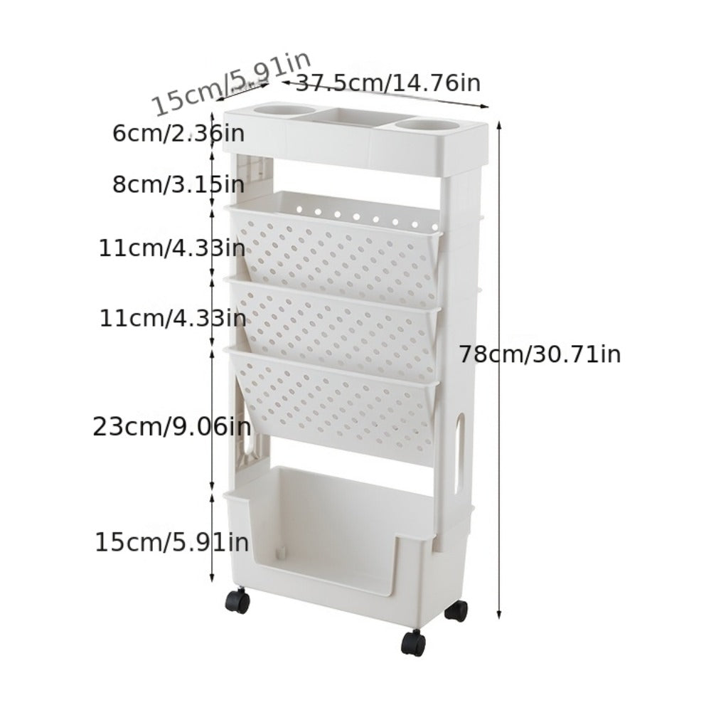 Mobile Rolling Bookshelf Storage Unit – Multi-Tier Beside-Desk Organizer for Students, Home & Classroom, White Green Pink Yellow