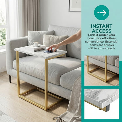 C-Shaped Sofa Side Table Movable Rolling End Table with Sturdy Metal Frame 50 Lb Capacity for Living Room Bedroom Office Couch Snack Laptop Tray