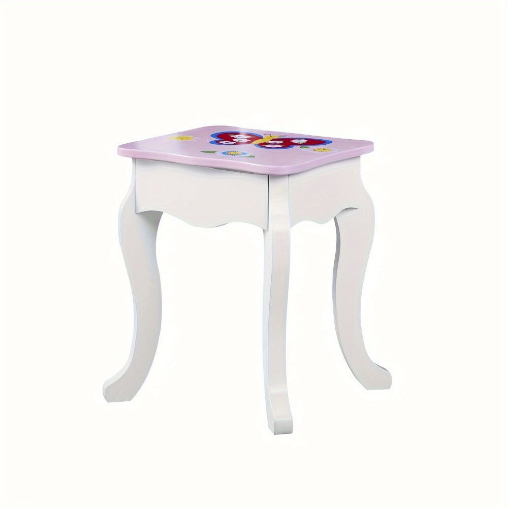 Children's Vanity Table Set, Fairy Vanity Table & Stool Set, Wooden Vanity Tables Set With Mirror And Storage Drawer Perfect Gift For Girls