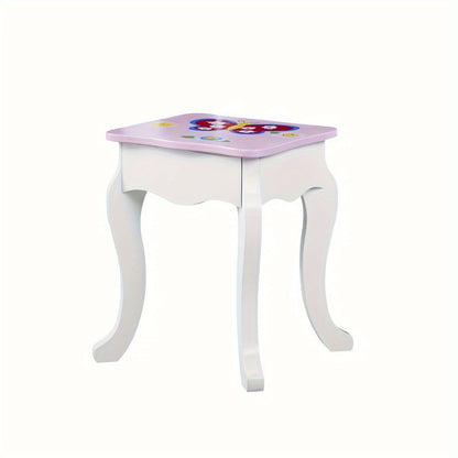 Children's Vanity Table Set, Fairy Vanity Table & Stool Set, Wooden Vanity Tables Set With Mirror And Storage Drawer Perfect Gift For Girls