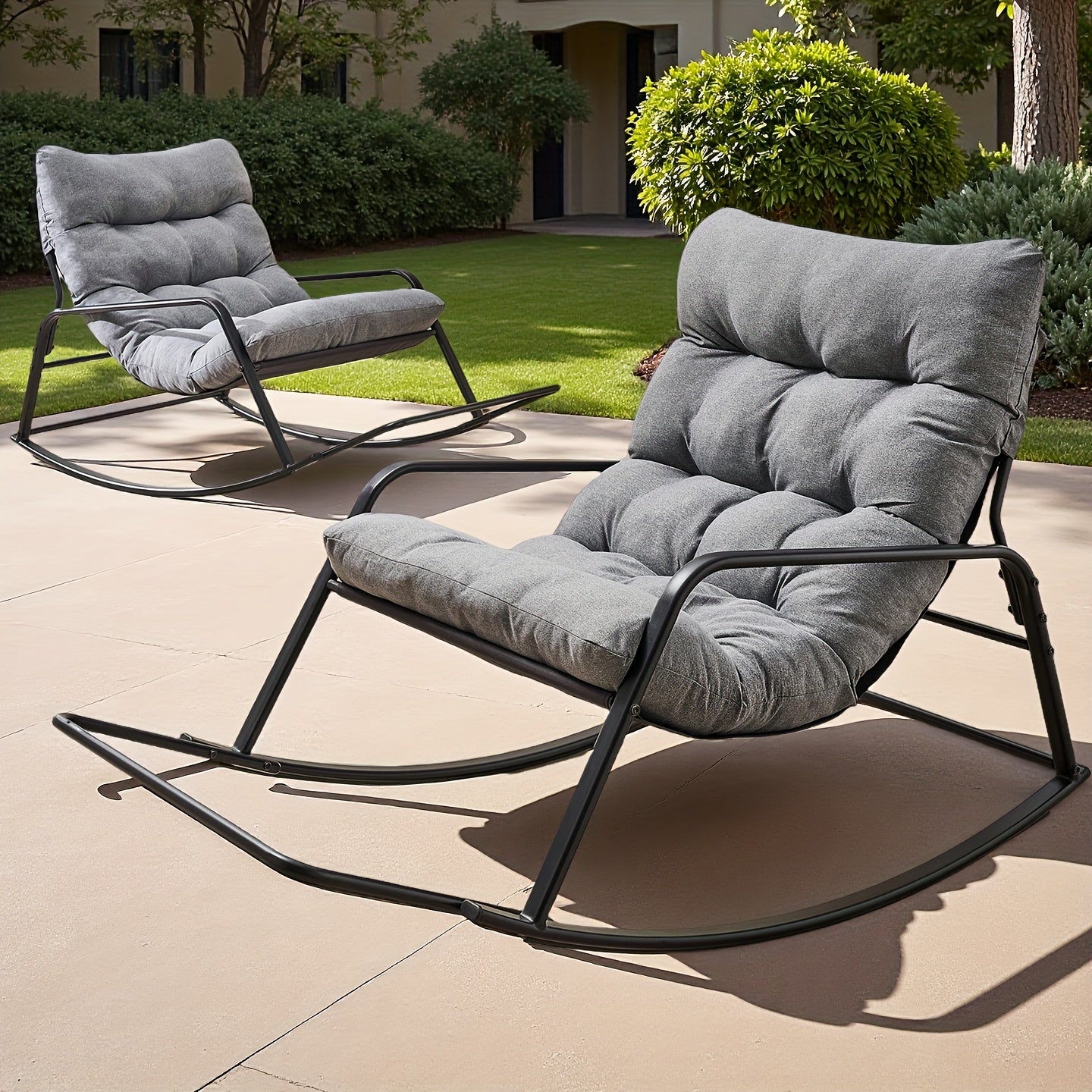 [Outdoor Patio Rocking Chair] Extra Large Papasan Chair (1-Pack/2-Pack Available), Outdoor Patio Rocking Chair, Lounge Egg Chair, Comfortable Reading Chair With Cushion For Deck/Garden/Patio/Camping, Outdoor Patio Furniture