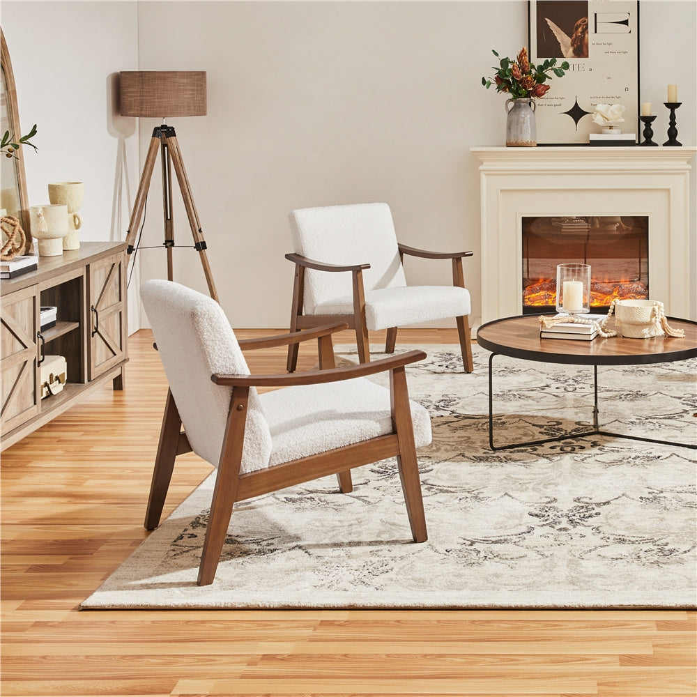 Costoffs Modern Armchair with Solid Wood Legs, Upholstered Accent Chair for Bedroom/Living Room/Guestroom, Available in Faux Leather or Boucle Fabric