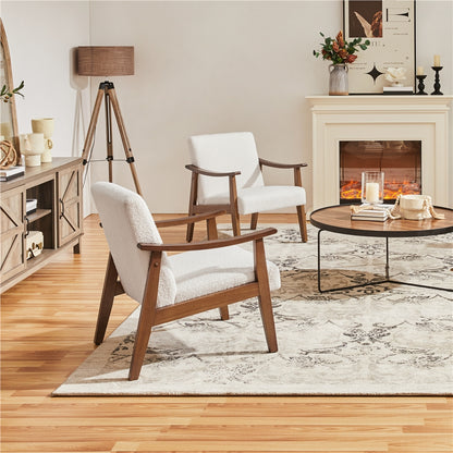 Costoffs Modern Armchair with Solid Wood Legs, Upholstered Accent Chair for Bedroom/Living Room/Guestroom, Available in Faux Leather or Boucle Fabric