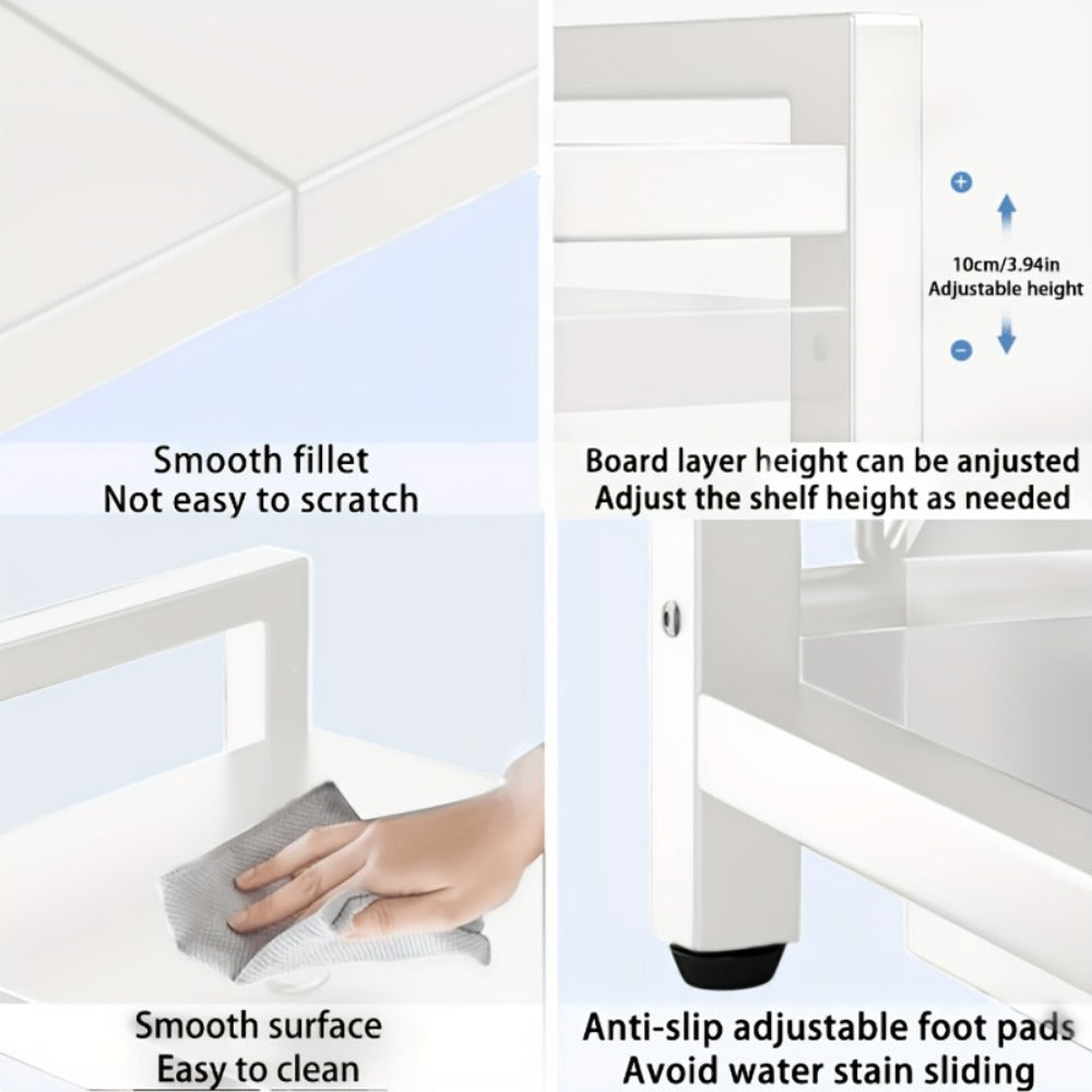 Adjustable Microwave Shelf for Kitchen Counter – Expandable 16–24", Single or Double Layer, Thickened Metal, Anti-Rust, Space-Saving Countertop Organizer for Microwave, Cookware & Spices
