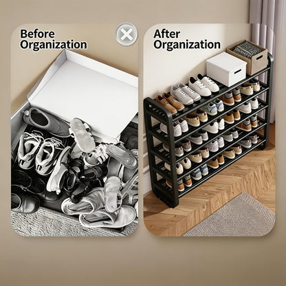 5-Layer Space-Saving Shoe Rack – Holds 18 Pairs | Black & White