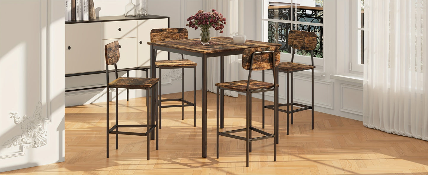 5-Piece Industrial Dining Table Set for 4, Rectangular Kitchen Table and Chairs for Small Space Dining Room Apartment, Modern Dining Room Set