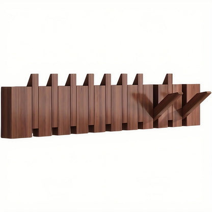 1pc Natural Wood Wall-Mounted Coat Rack with 10 Hooks - Piano-Shaped Accordion Design, Walnut Finish, Space-Saving Vertical Storage for Entryway, Bedroom, Bathroom - Easy Assembly, No Batteries/Electricity, Durable Multi-Purpose Organizer for Coats, Hats,