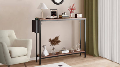 39.4-inch Rustic Brown Console Table - Solid Wood & Engineered Portable Entryway Sofa Table with Storage Shelf, Assembly for Hallway, Living Room, Bedroom - Suitable for, Office, Dorm - Space-Saving Furniture
