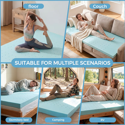 Breathable Gel Memory Foam Mattress Topper with Larger-pore Zones, Breathable Soft Mattress Topper, Cooling Mattress Topper, Gel, High-quality Memory Foam Mattress; Available In 1.5", 2", 3", And 4" Thicknesses for A Variety Of Options, Blue