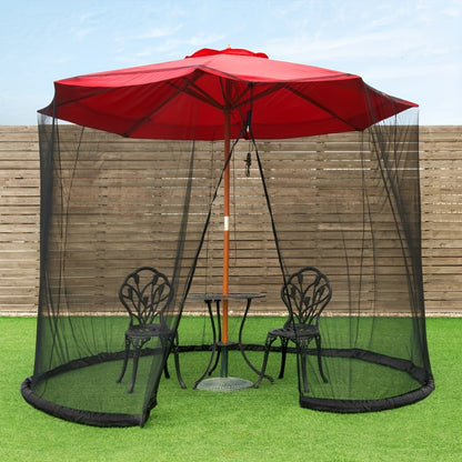 Patio Umbrella Mosquito Net Screen Fits 9-10 Ft Umbrella Outdoor Bug Insect Netting with Drawstring Top Zippered Door Water Tube Base Black