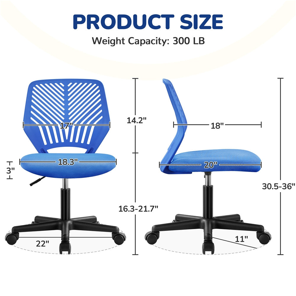Costoffs Ergonomic Office Chair Armless Height Adjustable Swivel Task Chair with Lumbar Support for Home and Study, 300lb Weight Capacity, Black/Turquoise/Dark Gray/Rose red/Purple/Green/Blue, Christmas Gift