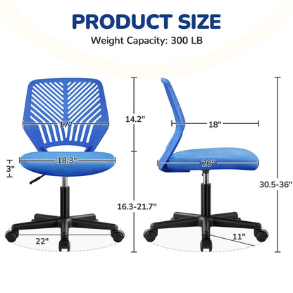 Costoffs Ergonomic Office Chair Armless Height Adjustable Swivel Task Chair with Lumbar Support for Home and Study, 300lb Weight Capacity, Black/Turquoise/Dark Gray/Rose red/Purple/Green/Blue, Christmas Gift