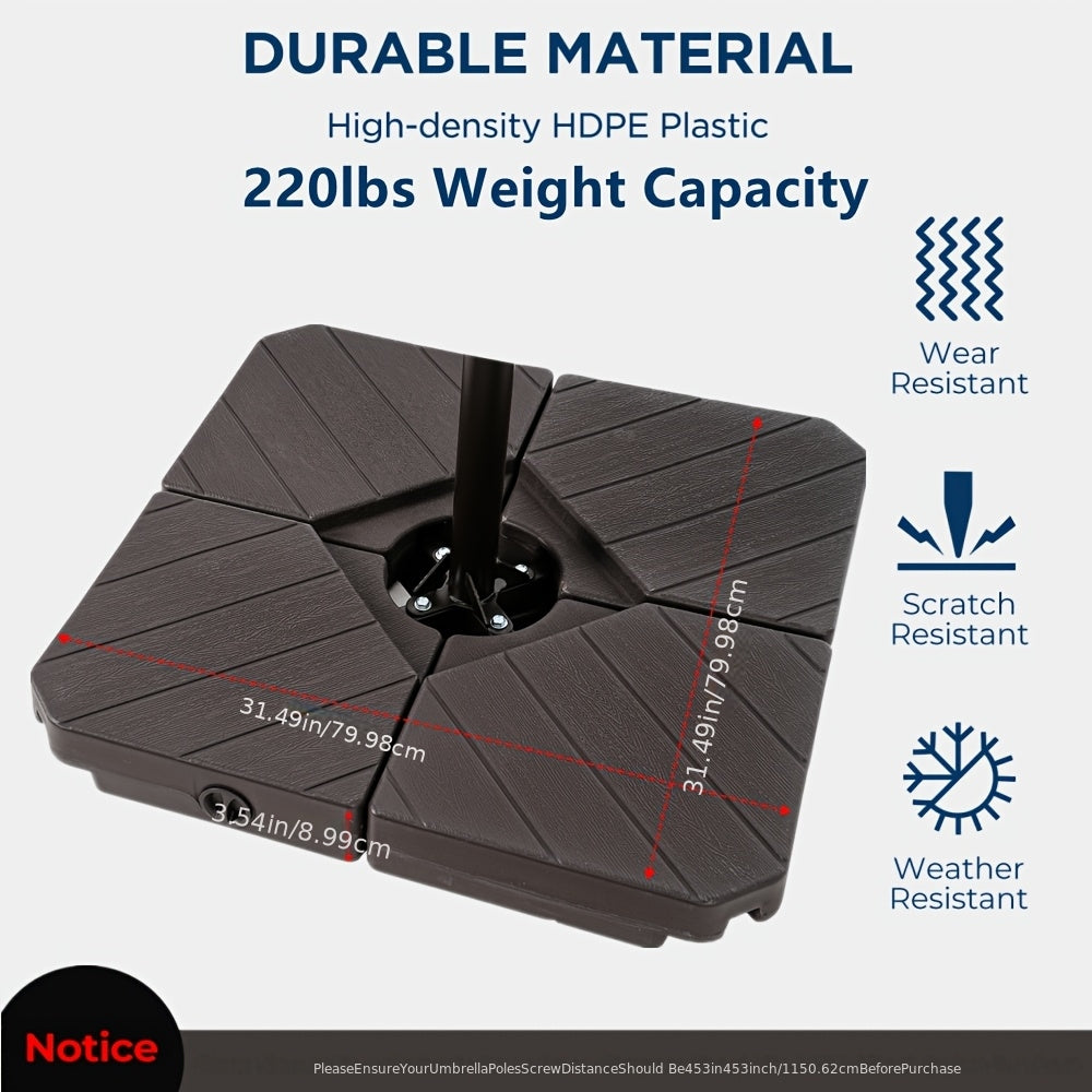 95/225lbs Patio Umbrella Stand Base with Wheels, Heavy Duty Rolling Weights, Outdoor Market Umbrella Base with 4 Wheels, 2 Locks, Refillable High-Density HDPE Material Umbrella Weights, for Lawn, Garden, Deck, Poolside