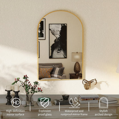 Arch Bathroom Mirror, Wall-Mounted Vanity Mirror, Bathroom Mirror Over Sink with Metal Frame Shatter-Proof, Modern Home Decor Mirror for Bedroom, Living Room