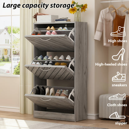 Modern Shoe Cabinet with 3 Flip Drawers, Shoe Storage Organizer with Louver Doors, Shoe Storage Up to 18 Pairs, for Living Room, Enterway, Hallway