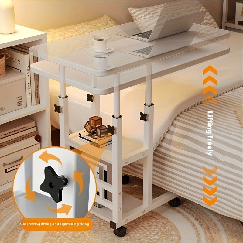 1 Movable Multifunctional Computer Desk, Home Bedroom Bedside Table Computer Desk, Bedroom, Living Room Dormitory, Lazy And Simple Student Writing Desk, Movable And Adjustable Height Laptop Desk, 360 Degree Rotating Wheels, Perfect Birthday Gift.