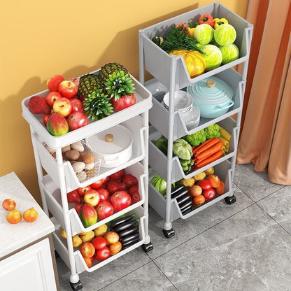 Rolling Cart Organizer, Kitchen Storage Shelf with Lockable Wheels, for Living Room Office Bathroom Garage Narrow Spaces