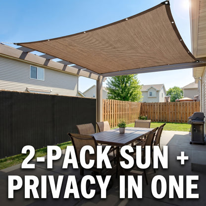 2 Pack Shade Cloth Black & Coffee Sun Shade Sail UV Block Outdoor Patio Garden Privacy Screen