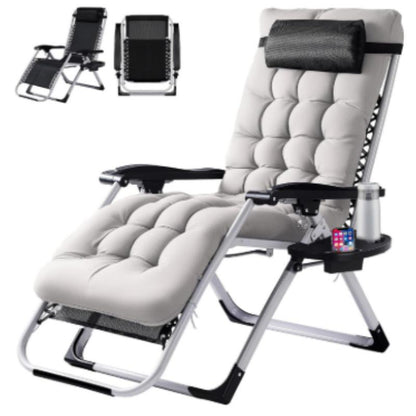 [Indoor/Outdoor Recliner] Zero Gravity Recliner, Foldable Headrests, Recliner With Cup Holder Tray And Detachable Cushion, Indoor/Outdoor Foldable Recliner, Black/Gray