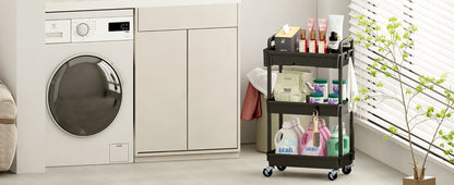 Rolling Storage Cart with Drawers 3 or 4 Tier Plastic Organizer Lockable Wheels Cup Holder Hooks for Kitchen Bathroom Living Room Bedroom Purple Black Blue Green Grey Pink White