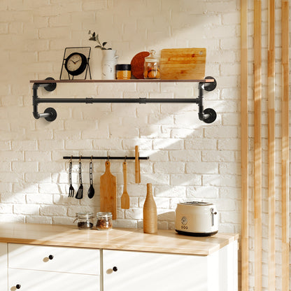 AESOME 39.3''L Industrial Pipe Clothes Rack with Top Shelf And 3 Hooks Wall Mounted Garment Rack Heavy Duty Detachable Multi-Purpose Hanging Rod for Closet Storage