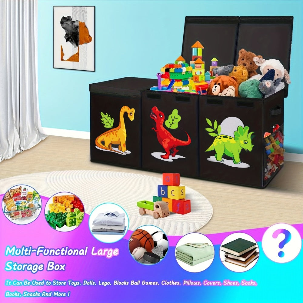 Extra Large Box, Collapsible Sturdy Storage Organizer With Lids, Dinosaur Box For 14+ Boys Girls, Chest Bin Baskets For Living Room, Playroom, Bedroom, Nursery, Black